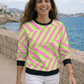 Smart Hot Pink Stripes Print Green Sweatshirt