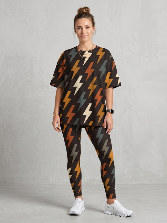 Classy Houndstooth Print Premium Oversized Tee With Tummy Tuck Body Shaping Leggings Co-ord Set