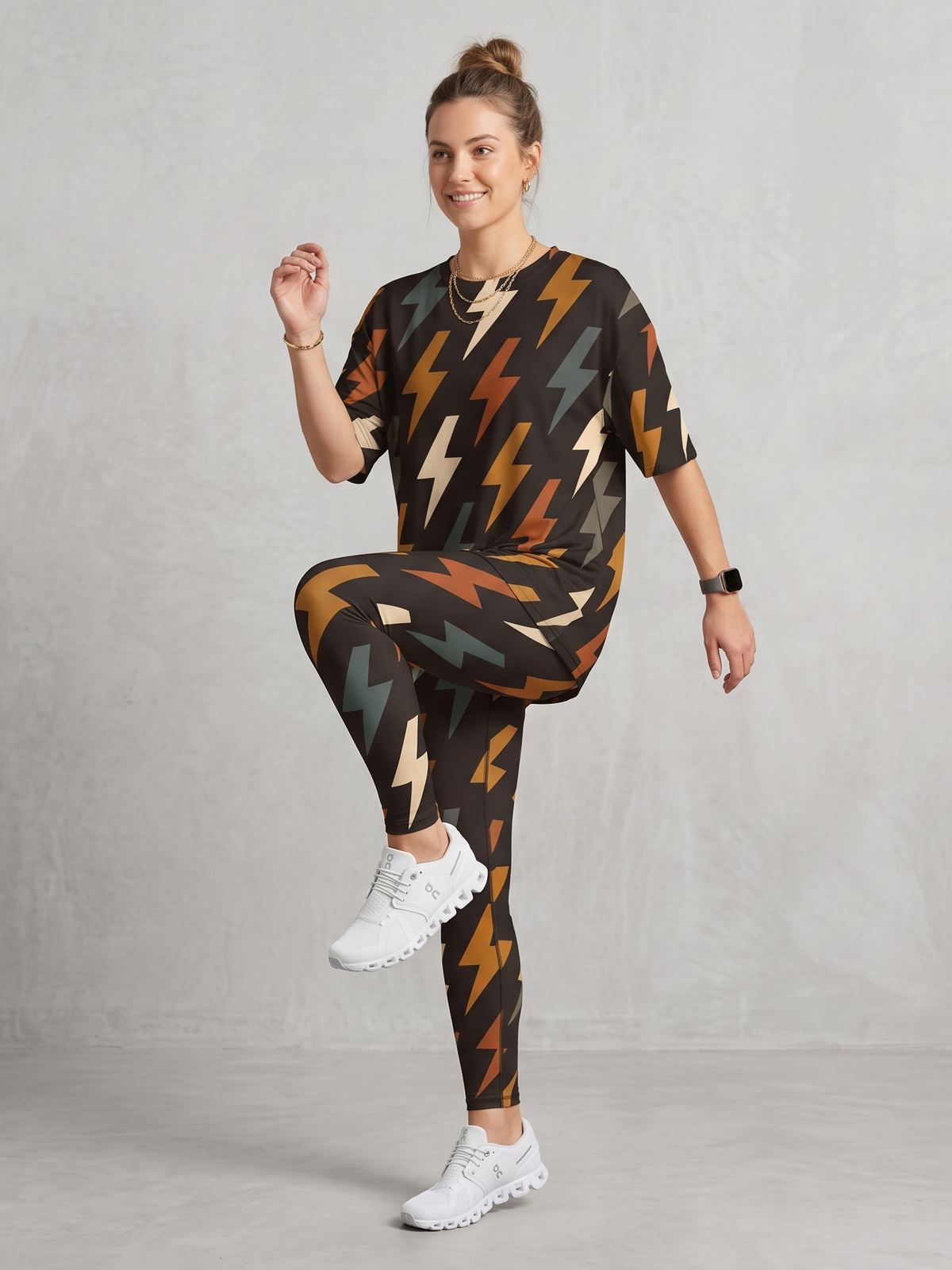 Classy Houndstooth Print Premium Oversized Tee With Tummy Tuck Body Shaping Leggings Co-ord Set