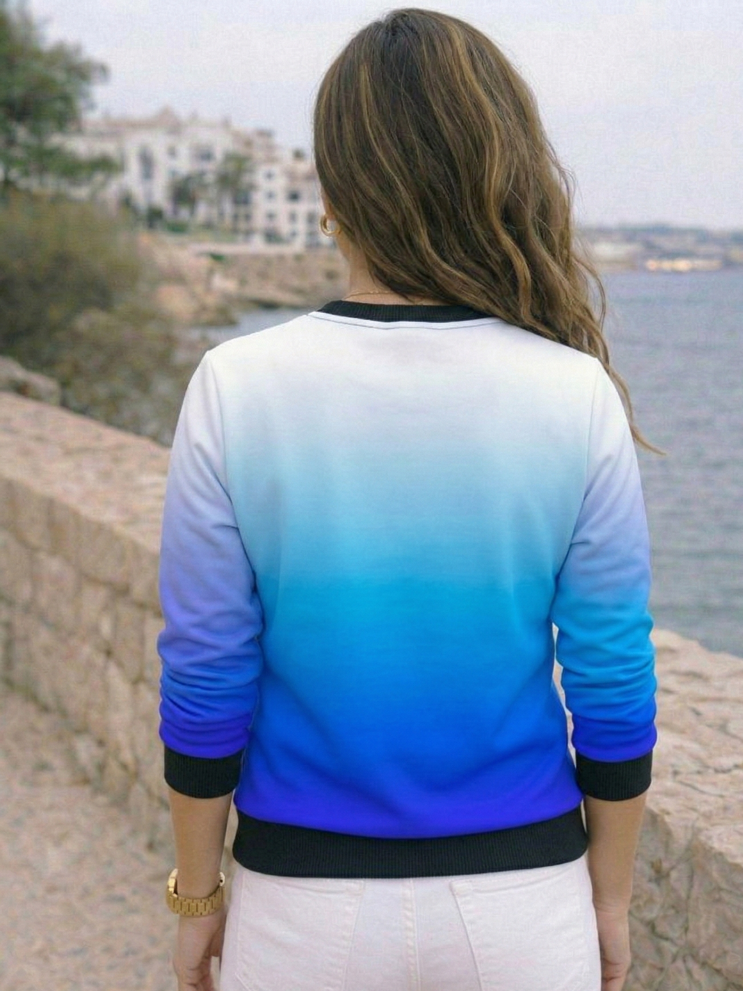 Hotselling Hues Of Blue Gradient Print Multicoloured Sweatshirt