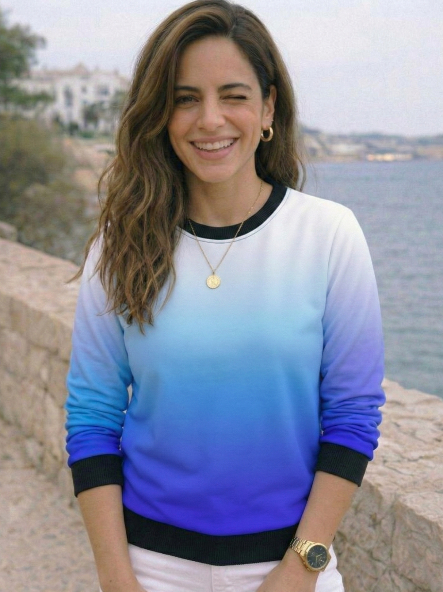 Hotselling Hues Of Blue Gradient Print Multicoloured Sweatshirt