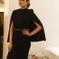 Powerful Office Cloak Jacket With Striped Dress Set