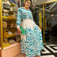 Dressy Zebra Print Pleated Skirt With Green Shirt Set