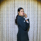 Fabulous Lace Panel Black Lapel Blazer Mini Dress - Ships in 24 Hrs