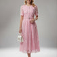 Fabulous Floral Crochet Hollow Out Pink Party Dress - Ships in 24 Hrs