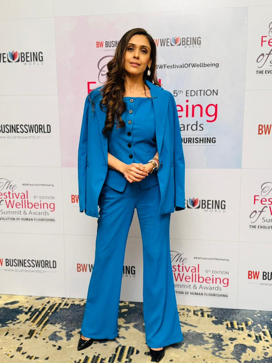 Premium Formal Wear Blazer With Vest And Pants Blue Set