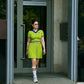 Sporty Look Short Sleeve Top With Green Pleated Skirt Set