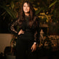 Ultramod See Through Lace Gauze Patchwork Solid Black Jumpsuit