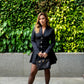 Chic Black Deep V Neck Pleated Mini Blazer Dress