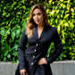 Chic Black Deep V Neck Pleated Mini Blazer Dress