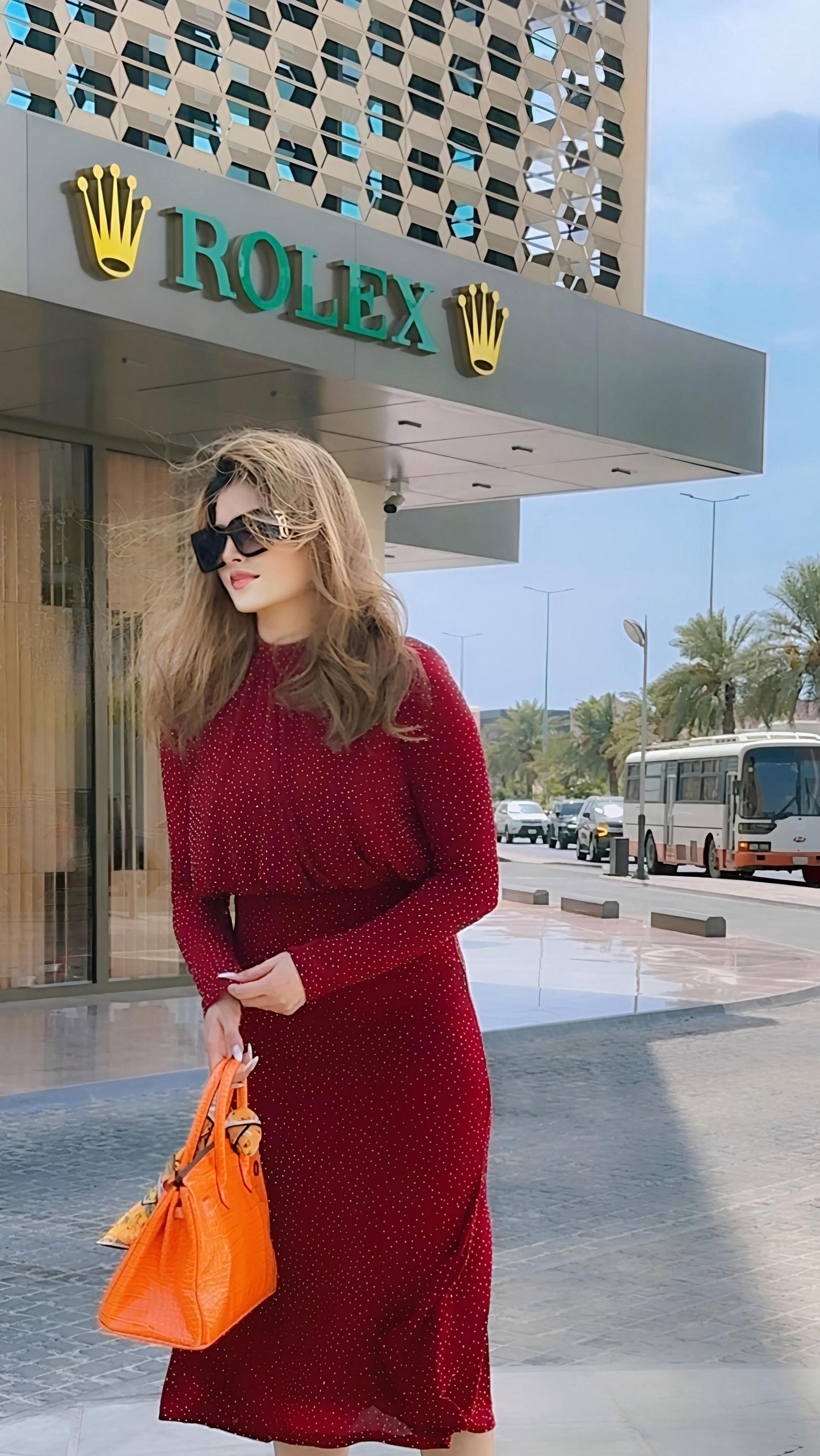 Classy Bright Diamond Decor  Sheath Red Pencil Dress