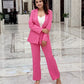 Formal Style Solid Blazer With Pink Trouser Suit Set - Ships in 24 Hrs
