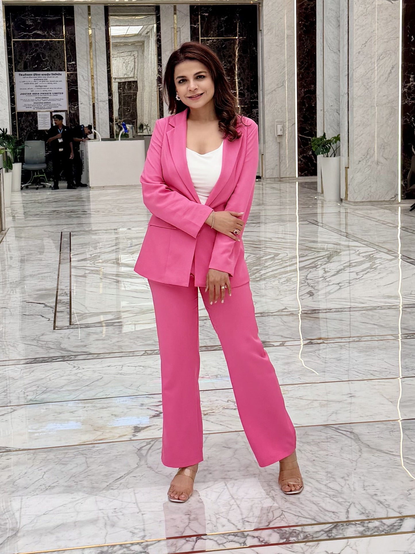 Formal Style Solid Blazer With Pink Trouser Suit Set - Ships in 24 Hrs