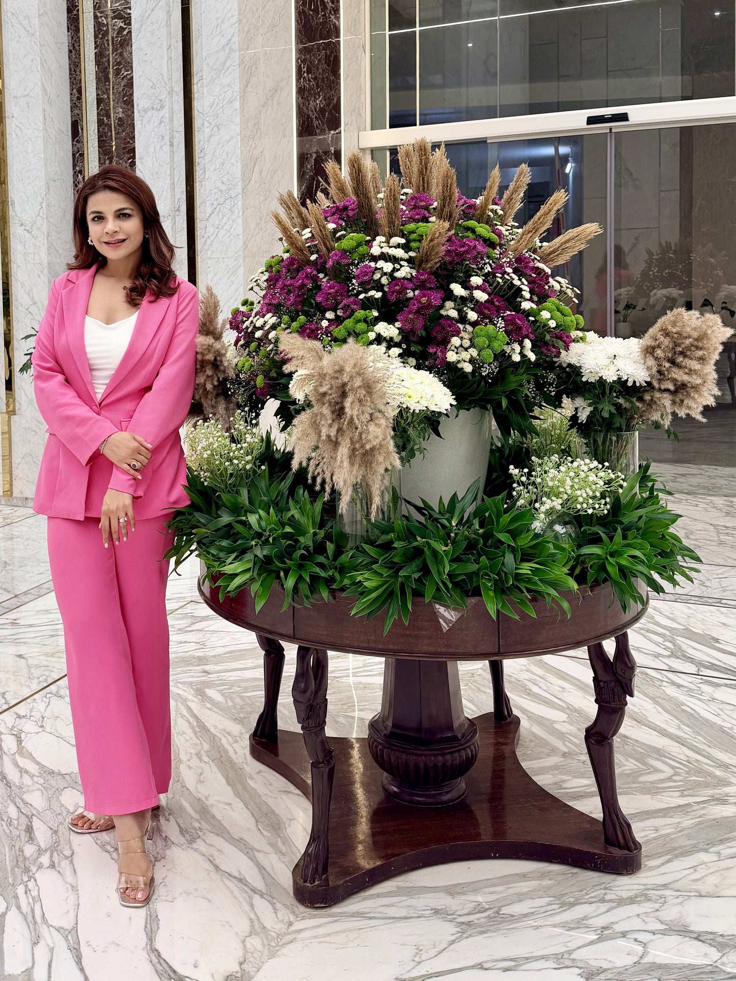 Formal Style Solid Blazer With Pink Trouser Suit Set - Ships in 24 Hrs