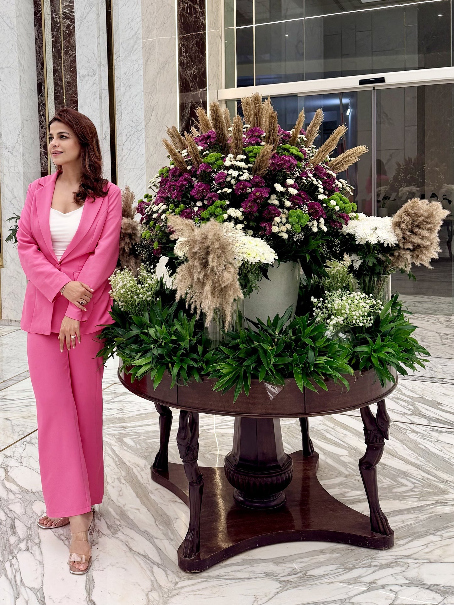 Formal Style Solid Blazer With Pink Trouser Suit Set - Ships in 24 Hrs