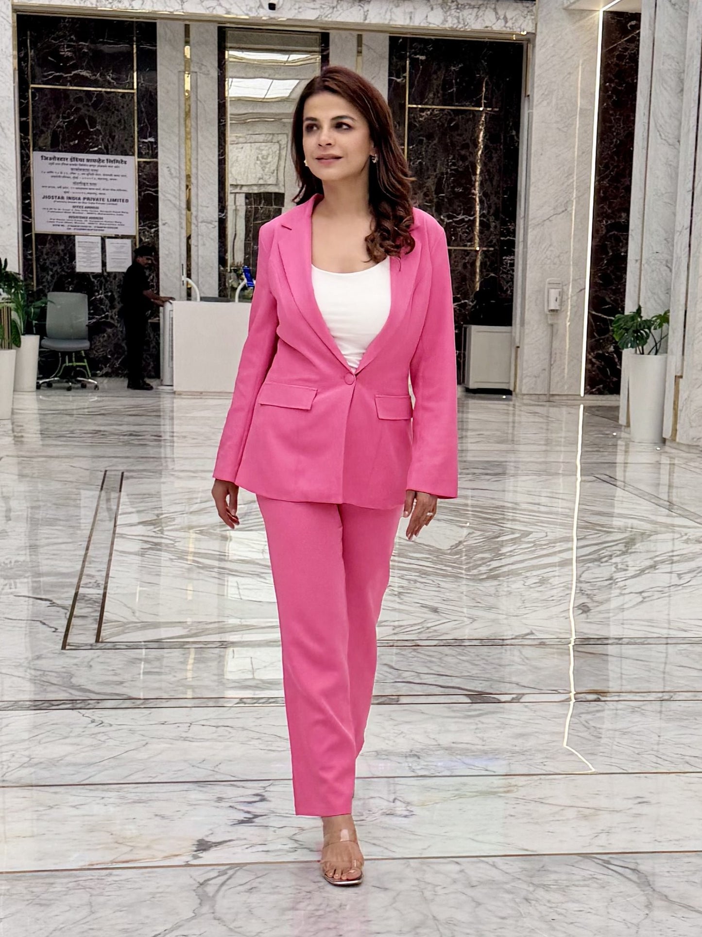 Formal Style Solid Blazer With Pink Trouser Suit Set - Ships in 24 Hrs