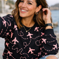 Quirky Aircraft Print Pink Sweatshirt