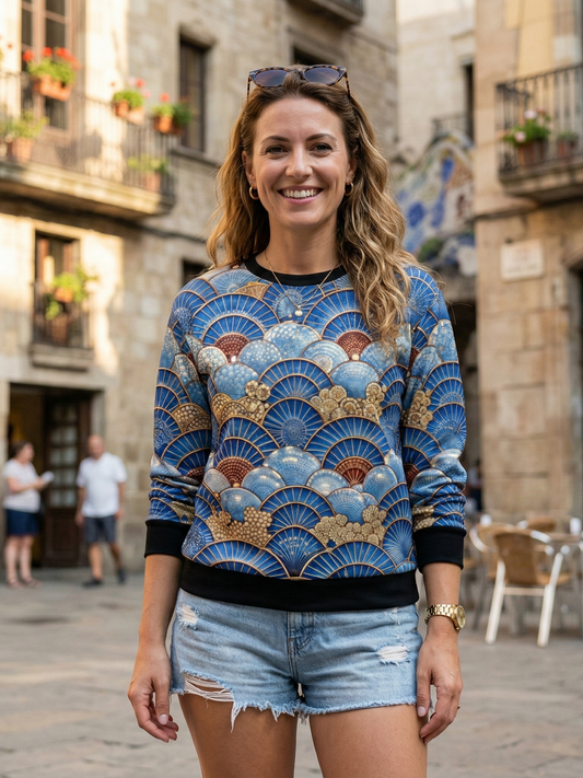 Delightful Japanese Art Print Blue Sweatshirt