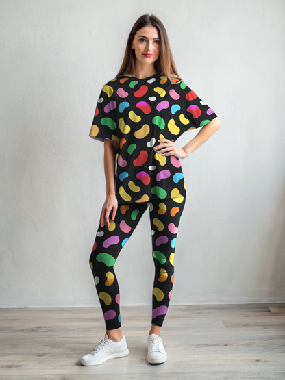 Delicious Jelly Bean Print Premium Oversized Tee With Tummy Tuck Body Shaping Leggings Co-ord Set