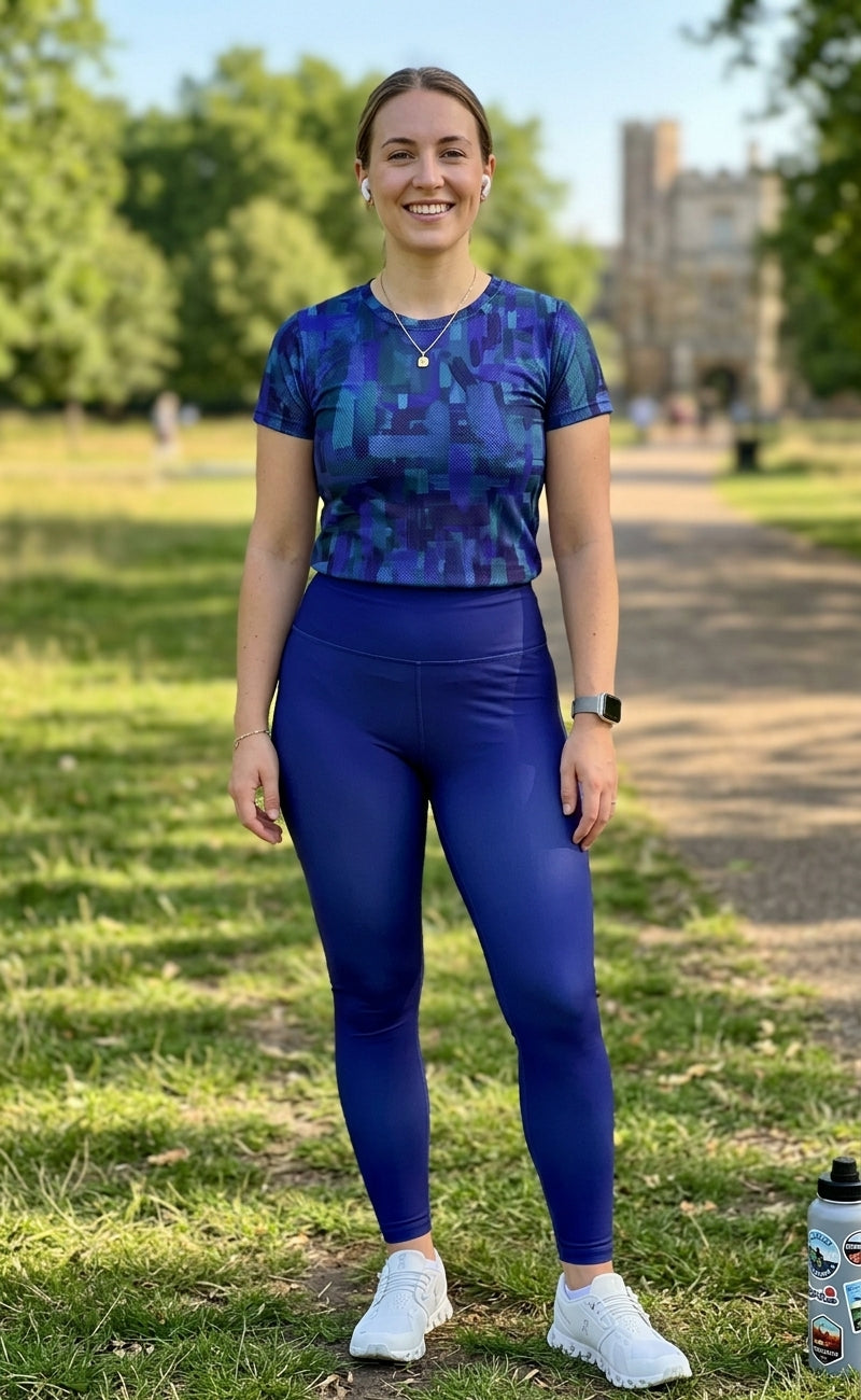Fast Selling Indigo Matrix Print | Activewear Coord Set Tshirt With Tummy Tuck Blue Leggings | Multi Sport | Odour Free
