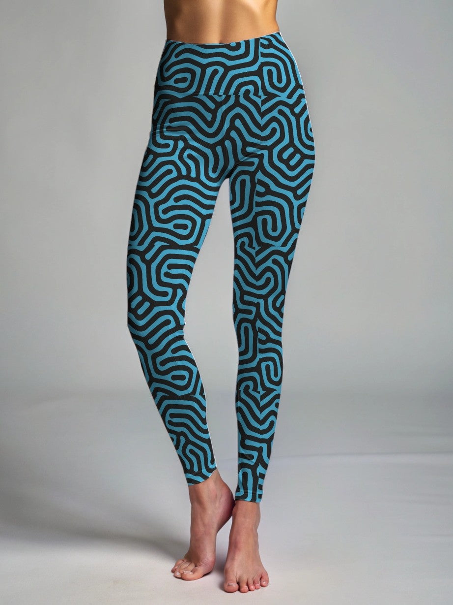 Simple Maze Print Premium Oversized Tee With Tummy Tuck Body Shaping Leggings Aqua Green Co-ord Set