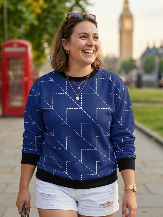Minimalist Geometric Print Blue Sweatshirt