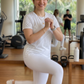 Simple Lines Print | Activewear Coord Set Tshirt With Tummy Tuck White Leggings | Multi Sport | Odour Free