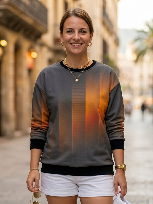 Modern Sunrays Print Black Sweatshirt