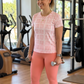 Sophisticated Geometric Print | Activewear Coord Set Tshirt With Tummy Tuck Peach Leggings | Multi Sport | Odour Free