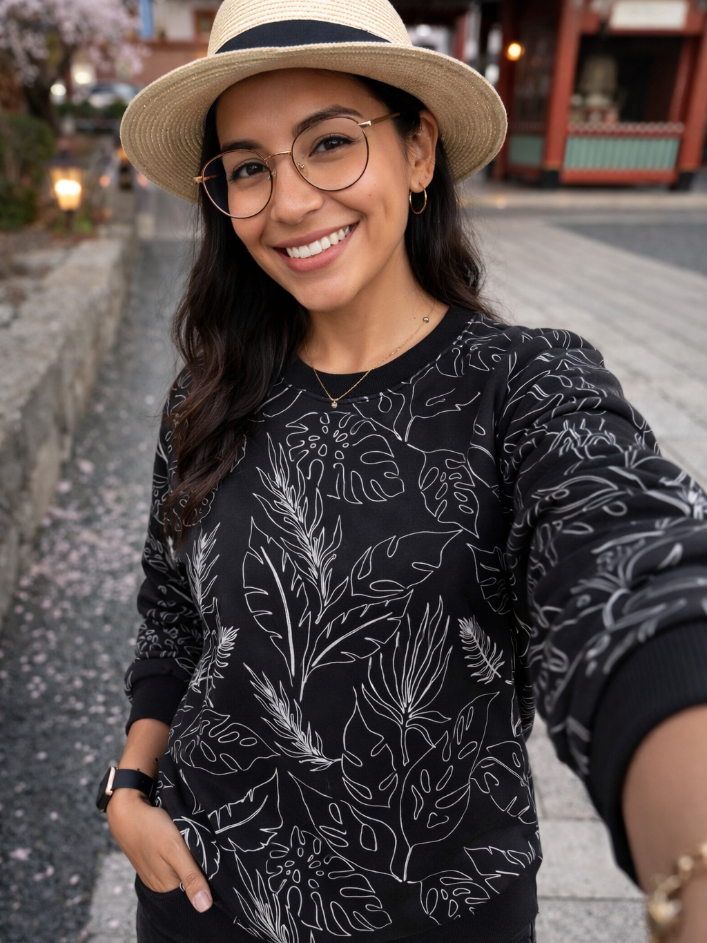 Monochrome Floral Print Black Sweatshirt