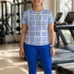 Sophisticated Geometric Print | Activewear Coord Set Tshirt With Tummy Tuck Blue Leggings | Multi Sport | Odour Free