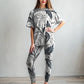 Pretty Nature Monochrome Print Premium Oversized Tee With Tummy Tuck Body Shaping Leggings Co-ord Set
