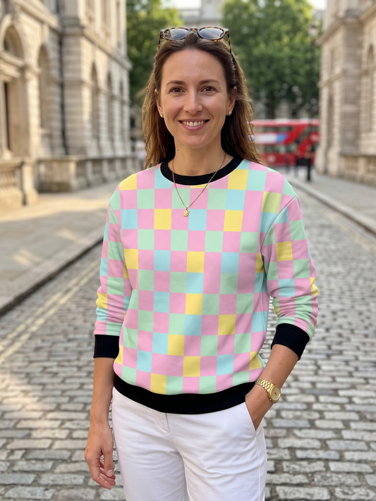 Must Buy Pastel Checkers Print Sweatshirt