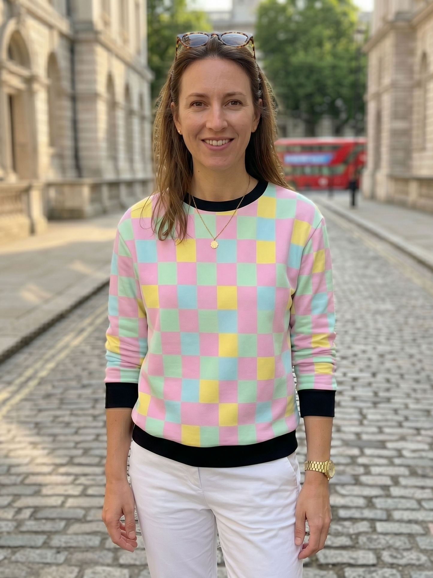Must Buy Pastel Checkers Print Sweatshirt