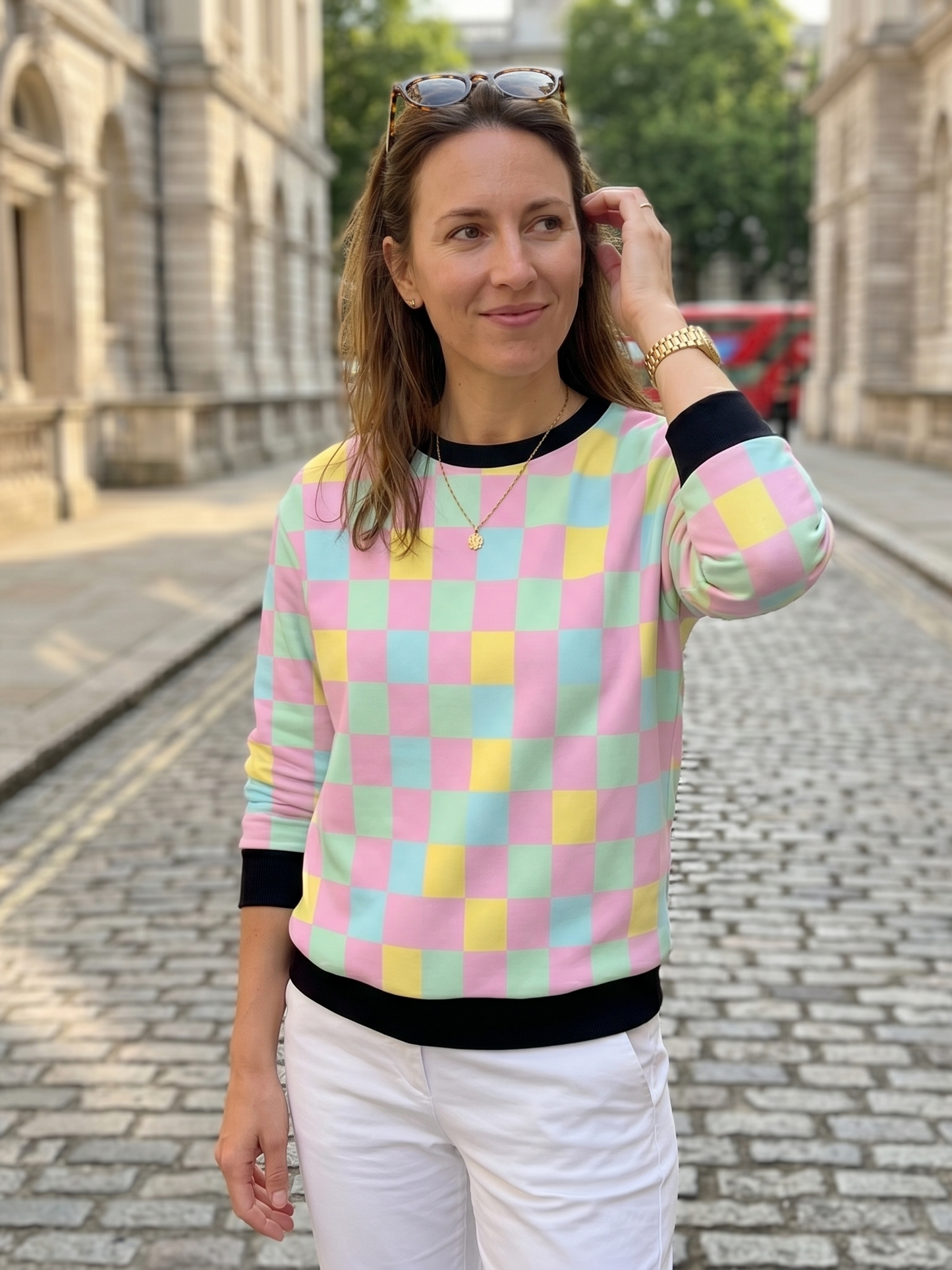 Must Buy Pastel Checkers Print Sweatshirt