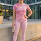 Adorable Pink Abstract Print | Activewear Coord Set Tshirt With Tummy Tuck Leggings | Multi Sport | Odour Free