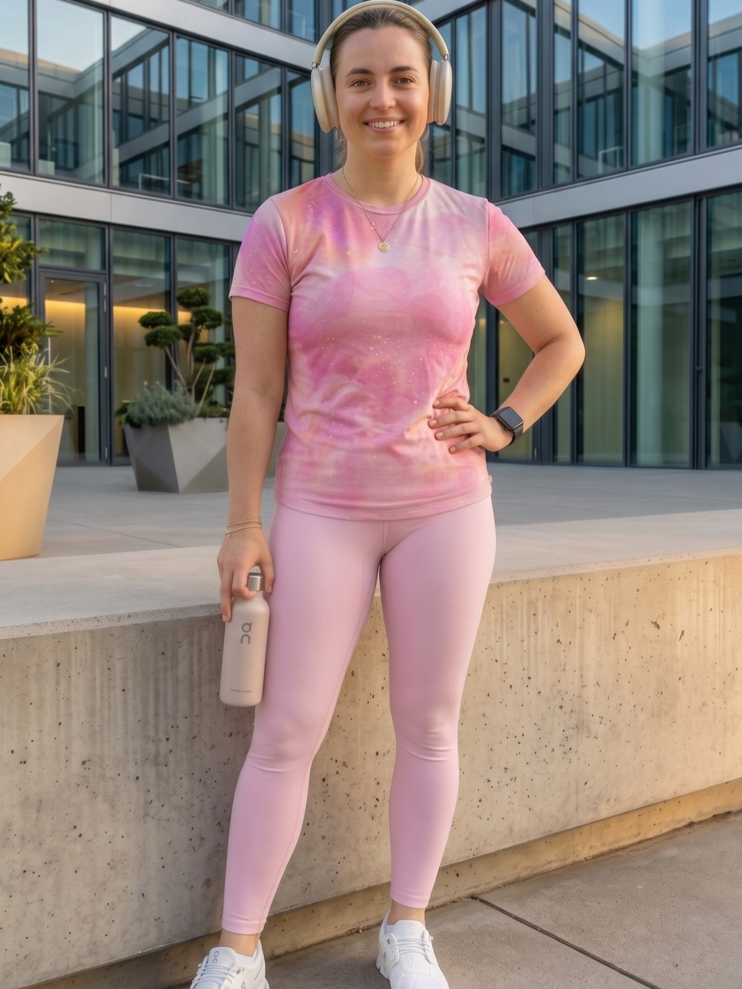 Adorable Pink Abstract Print | Activewear Coord Set Tshirt With Tummy Tuck Leggings | Multi Sport | Odour Free