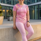 Adorable Pink Abstract Print | Activewear Coord Set Tshirt With Tummy Tuck Leggings | Multi Sport | Odour Free