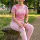 Adorable Pink Abstract Print | Activewear Coord Set Tshirt With Tummy Tuck Leggings | Multi Sport | Odour Free