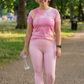 Adorable Pink Abstract Print | Activewear Coord Set Tshirt With Tummy Tuck Leggings | Multi Sport | Odour Free