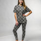 Must Have Mosaic Black And White Print Premium Oversized Tee With Tummy Tuck Body Shaping Leggings Co-ord Set