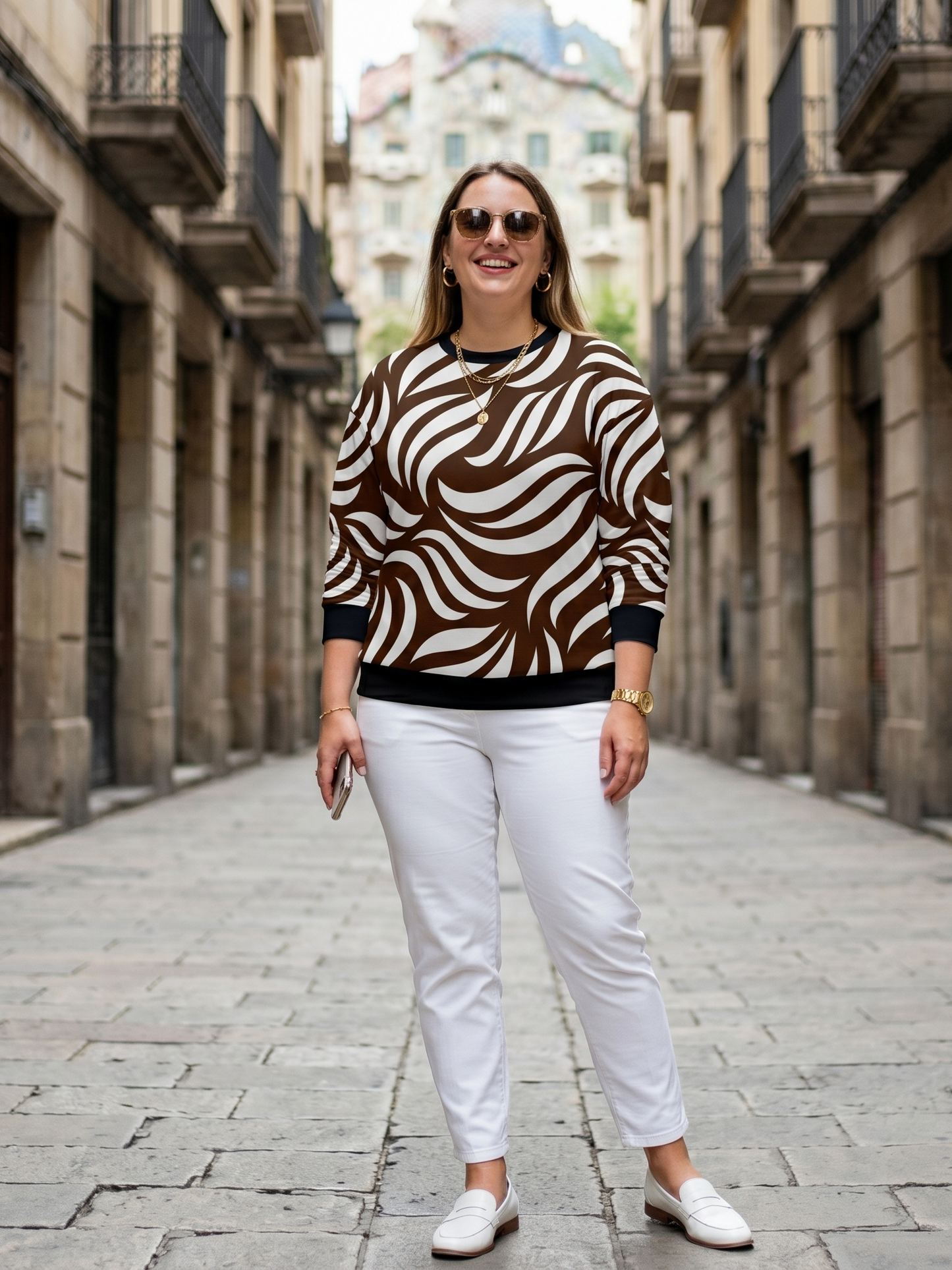 Must Buy Flare Print Brown Sweatshirt