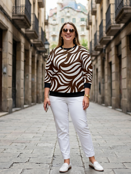 Must Buy Flare Print Brown Sweatshirt