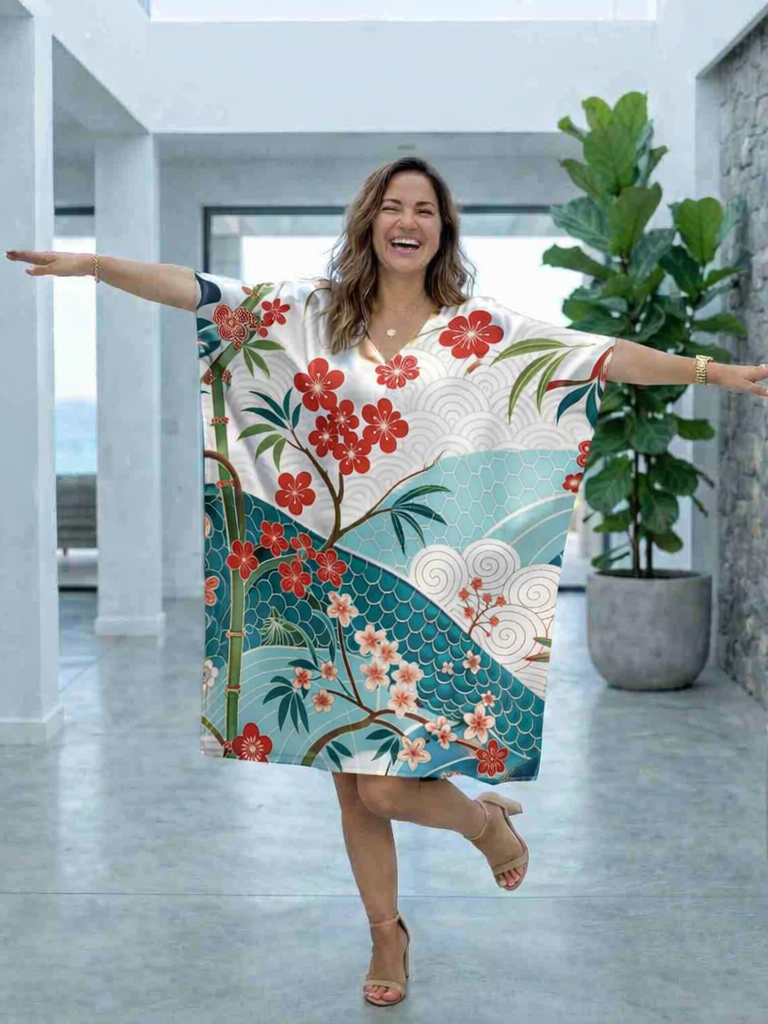 Exclusive Nature Inspired Japanese Print Kaftan Dress