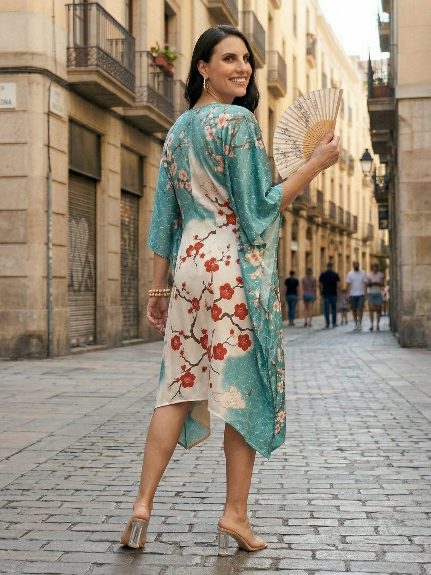 Exclusive Nature Inspired Japanese Print Kaftan Dress