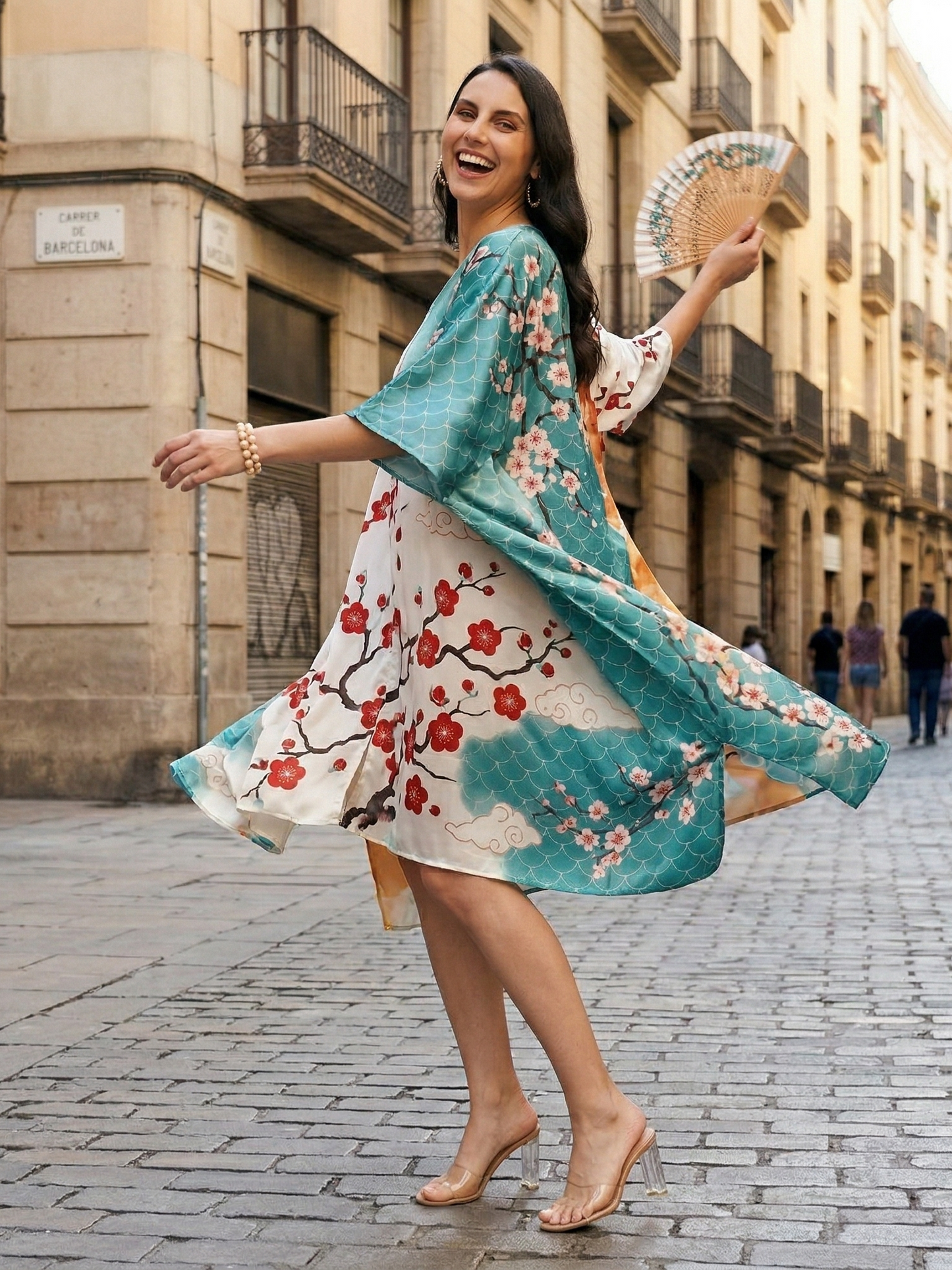 Exclusive Nature Inspired Japanese Print Kaftan Dress