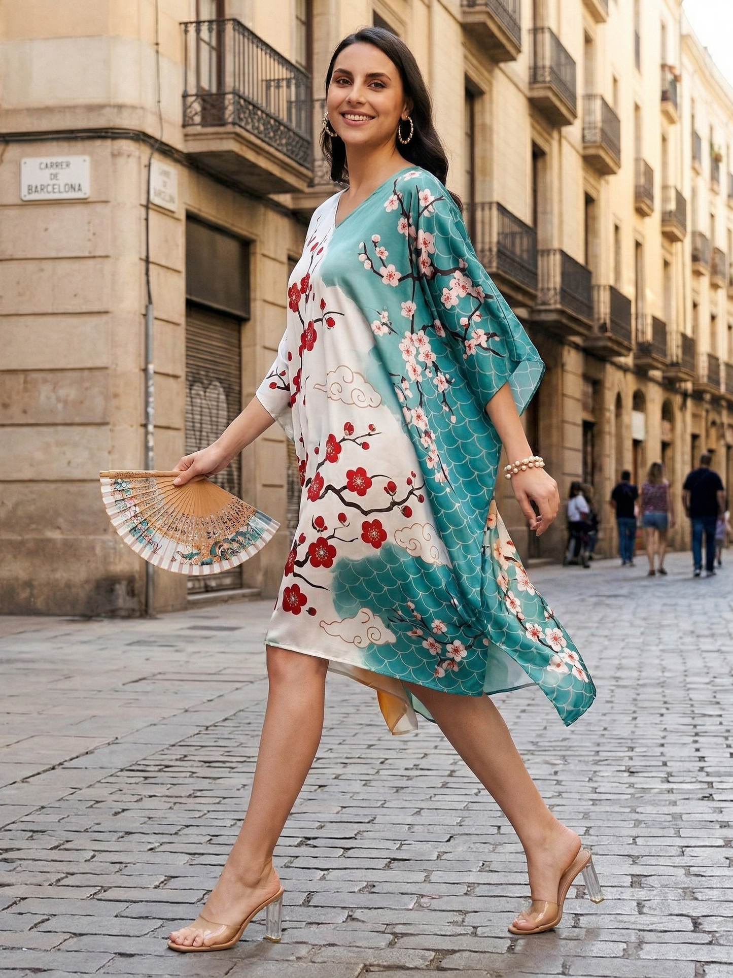 Exclusive Nature Inspired Japanese Print Kaftan Dress