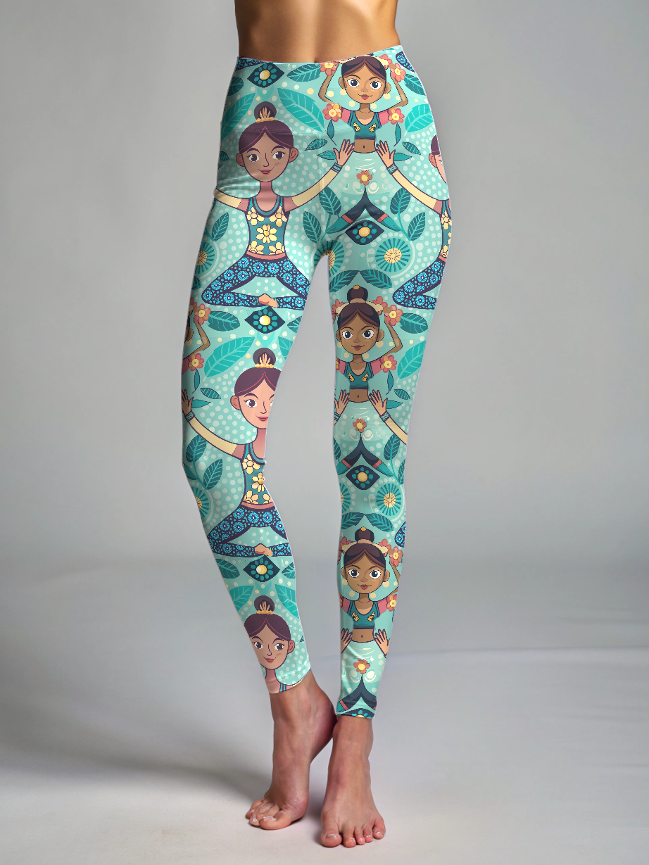 Quirky Yoga Print Premium Oversized Tee With Blue Leggings Set