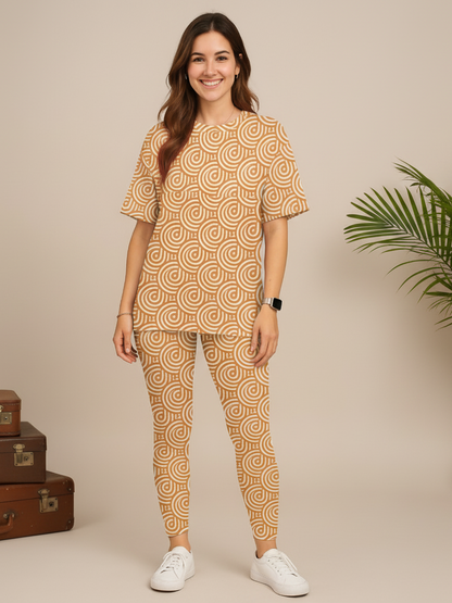 Modern Geometric Print Premium Oversized Tee With Tummy Tuck Body Shaping Leggings Co-ord Set