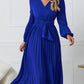 Smart V  Neck Long Sleeve Pleated Plus Blue Dress